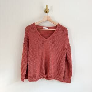 Madewell Breezeway Open-Knit V-Neck Pullover Sweater Pink XXS